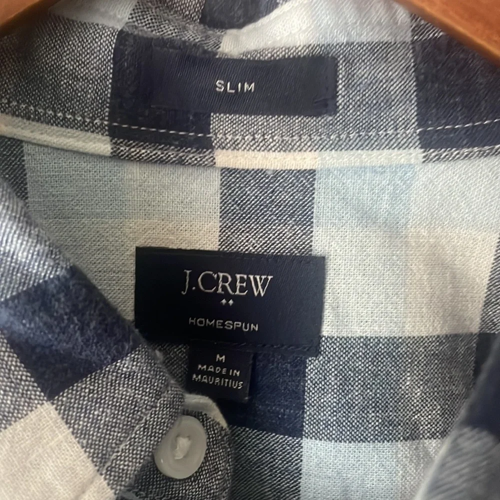 J Crew Men’s Blue Slim Fit Homespun Long Sleeve Button Down Shirt Sz Medium